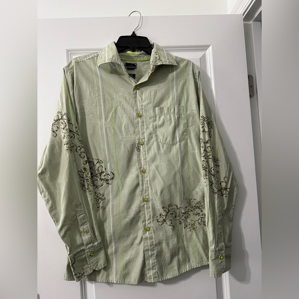 Oakley striped button down shirt green